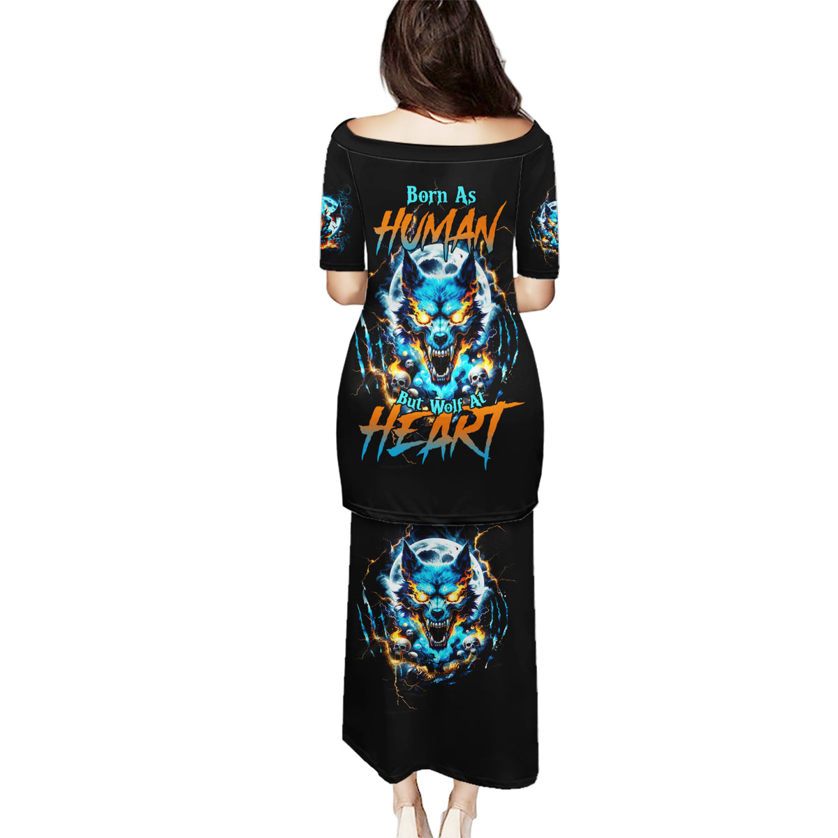 Wolf Skull Puletasi Born As Human But Wolft At Heart - Wonder Print Shop