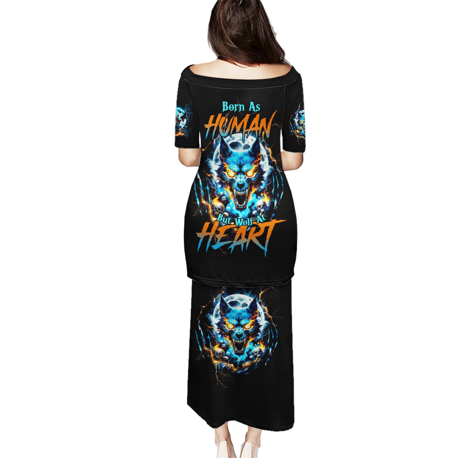 Wolf Skull Puletasi Born As Human But Wolft At Heart - Wonder Print Shop