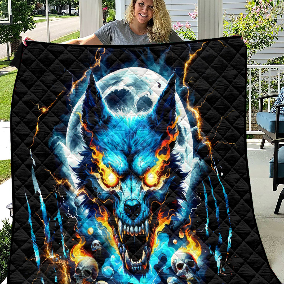Wolf Skull Quilt Born As Human But Wolft At Heart - Wonder Print Shop
