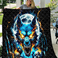 Wolf Skull Quilt Born As Human But Wolft At Heart - Wonder Print Shop
