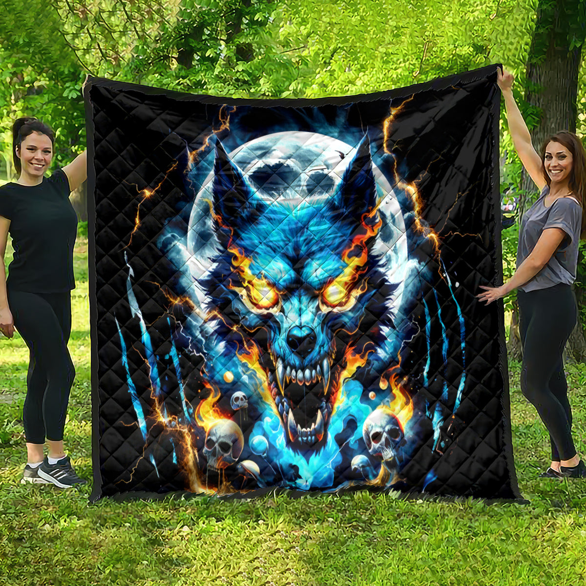 Wolf Skull Quilt Born As Human But Wolft At Heart - Wonder Print Shop
