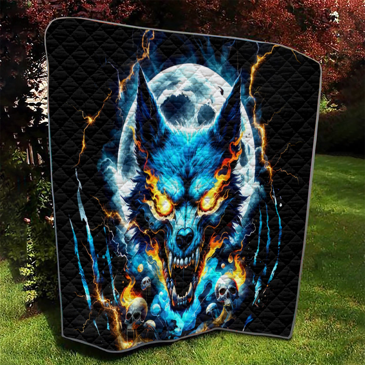 Wolf Skull Quilt Born As Human But Wolft At Heart - Wonder Print Shop