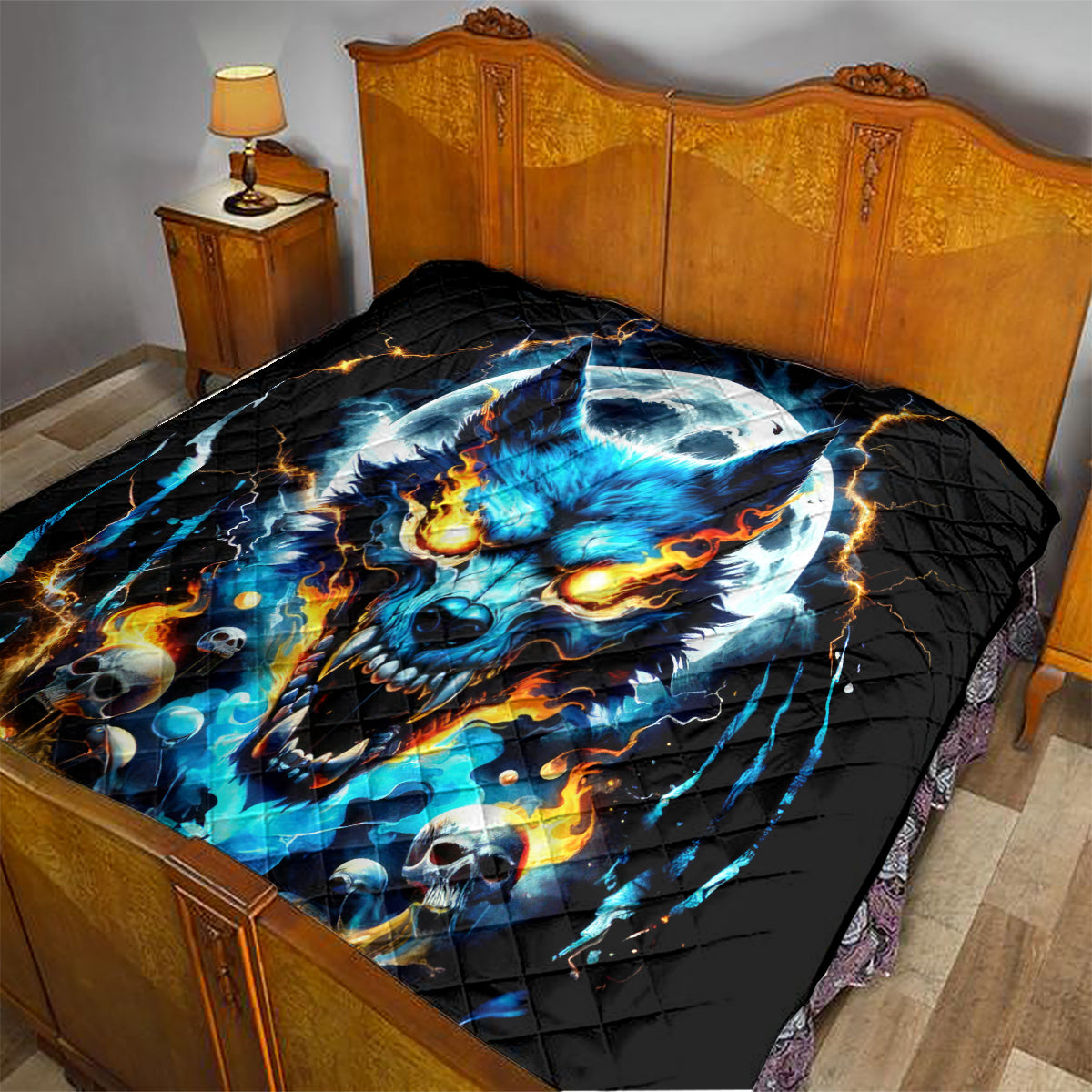 Wolf Skull Quilt Born As Human But Wolft At Heart - Wonder Print Shop