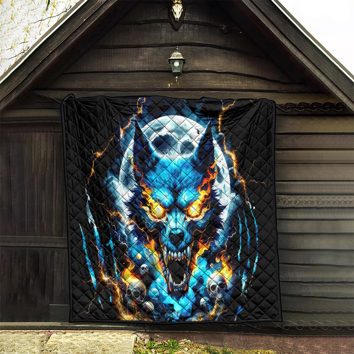 Wolf Skull Quilt Born As Human But Wolft At Heart - Wonder Print Shop