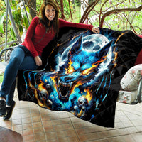 Wolf Skull Quilt Born As Human But Wolft At Heart - Wonder Print Shop