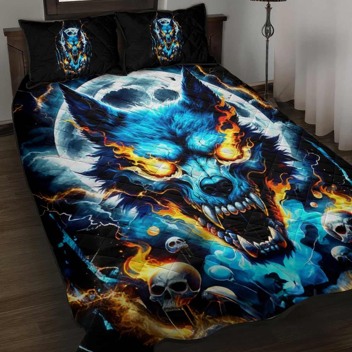 Wolf Skull Quilt Bed Set Born As Human But Wolft At Heart - Wonder Print Shop
