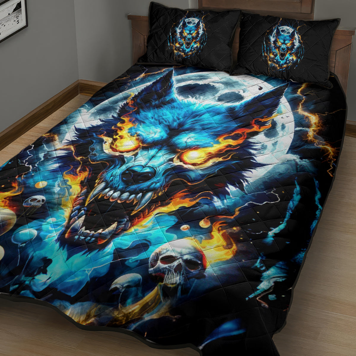 Wolf Skull Quilt Bed Set Born As Human But Wolft At Heart - Wonder Print Shop