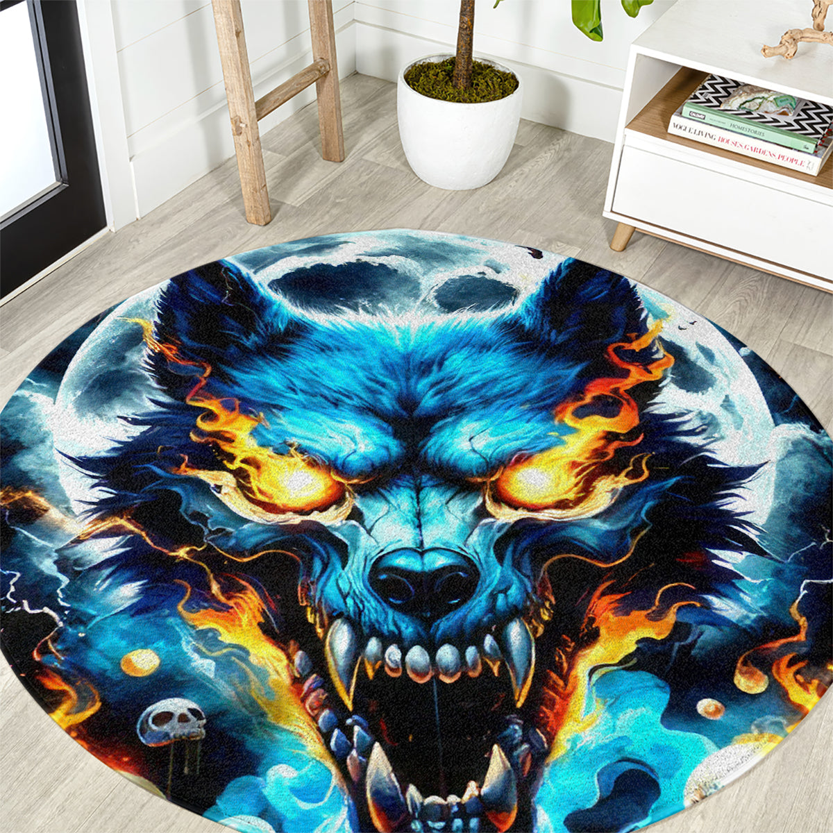 Wolf Skull Round Carpet Born As Human But Wolft At Heart