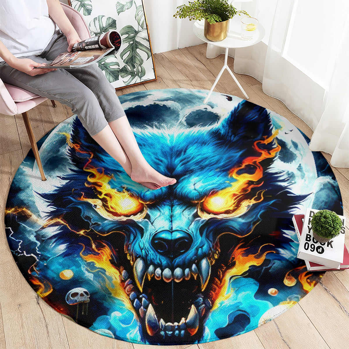 Wolf Skull Round Carpet Born As Human But Wolft At Heart