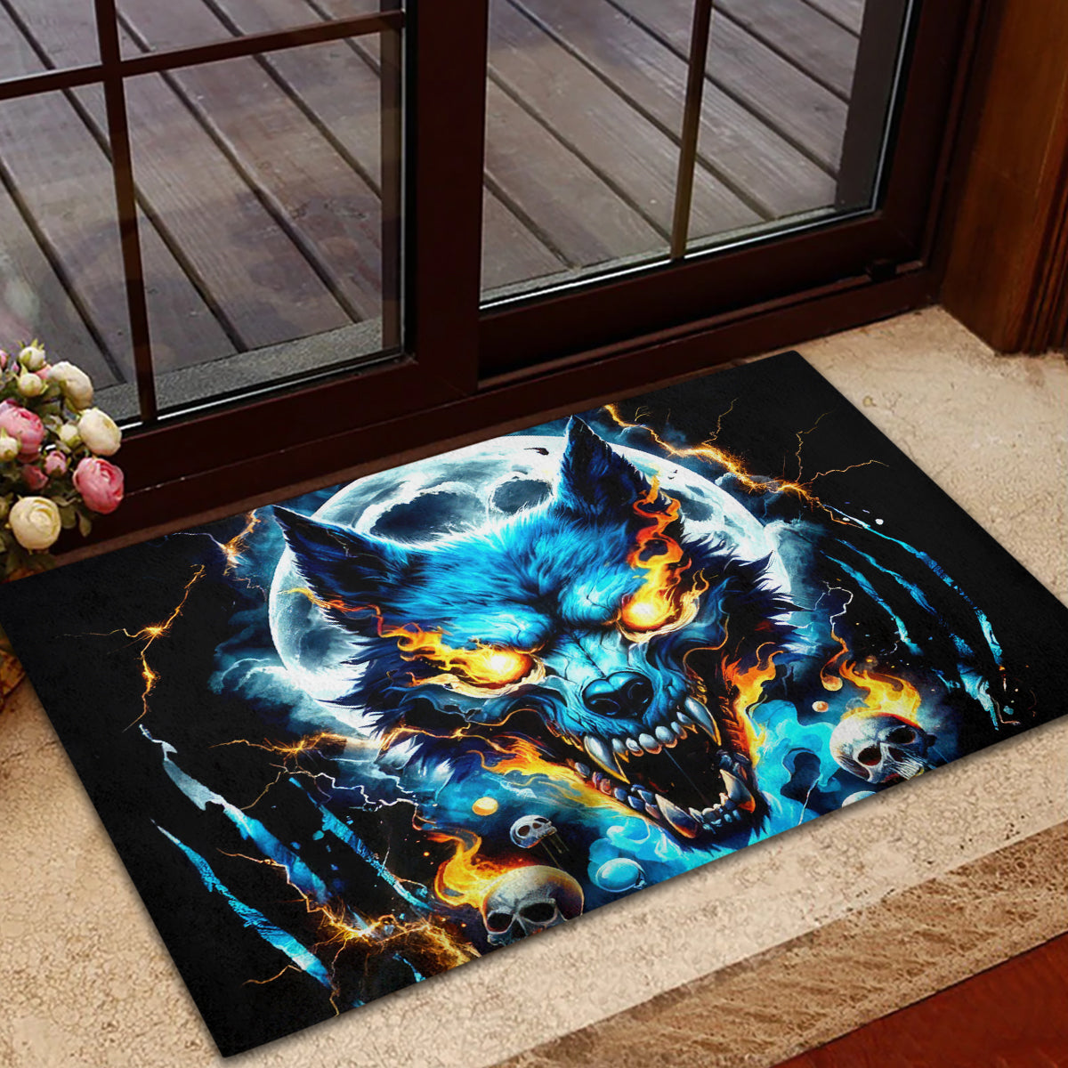 Wolf Skull Rubber Doormat Born As Human But Wolft At Heart - Wonder Print Shop