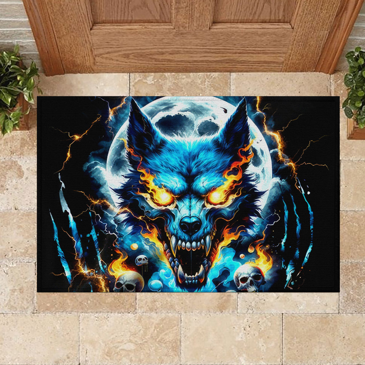 Wolf Skull Rubber Doormat Born As Human But Wolft At Heart - Wonder Print Shop