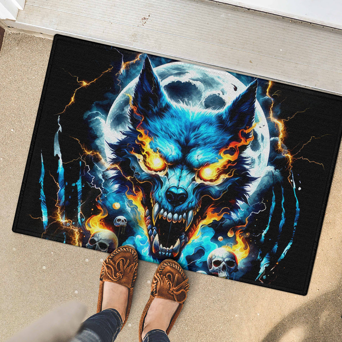 Wolf Skull Rubber Doormat Born As Human But Wolft At Heart - Wonder Print Shop
