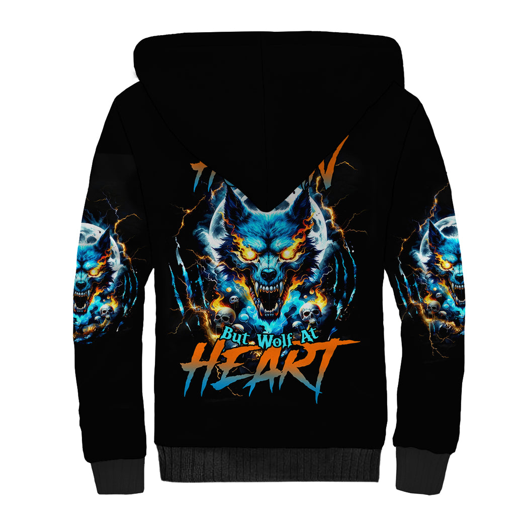 Wolf Skull Sherpa Hoodie Born As Human But Wolft At Heart - Wonder Print Shop
