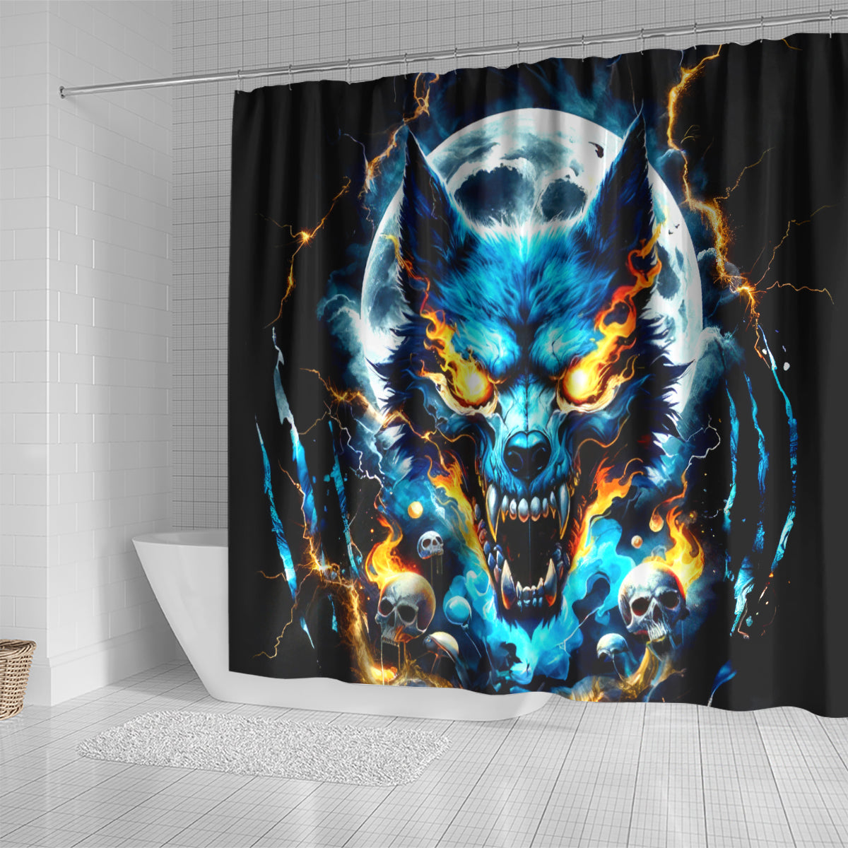 Wolf Skull Shower Curtain Born As Human But Wolft At Heart