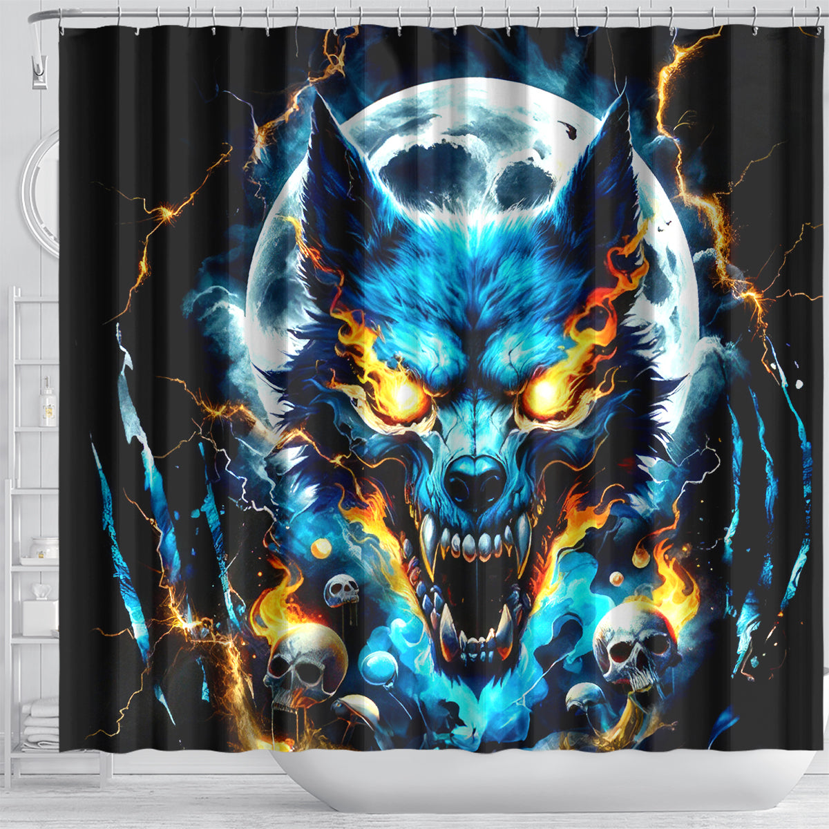 Wolf Skull Shower Curtain Born As Human But Wolft At Heart