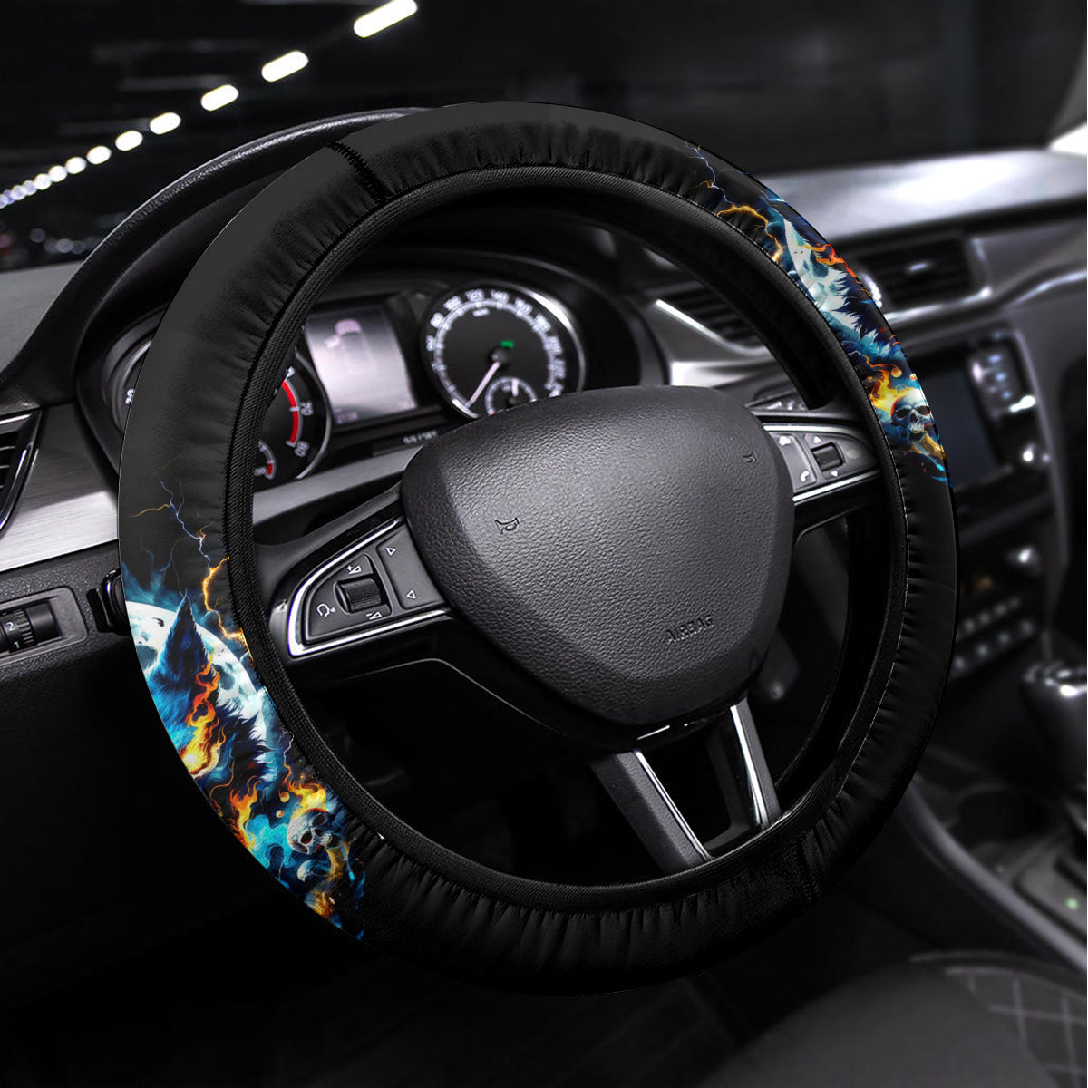 Wolf Skull Steering Wheel Cover Born As Human But Wolft At Heart - Wonder Print Shop