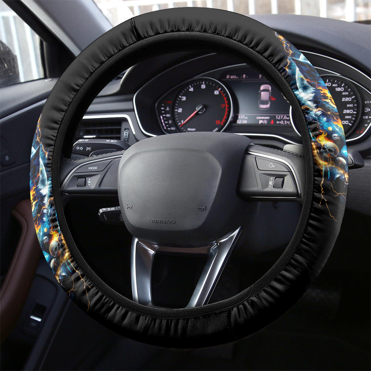 Wolf Skull Steering Wheel Cover Born As Human But Wolft At Heart - Wonder Print Shop