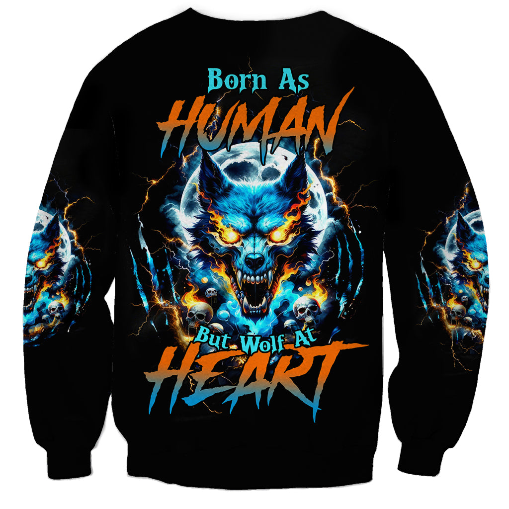 Wolf Skull Sweatshirt Born As Human But Wolft At Heart - Wonder Print Shop