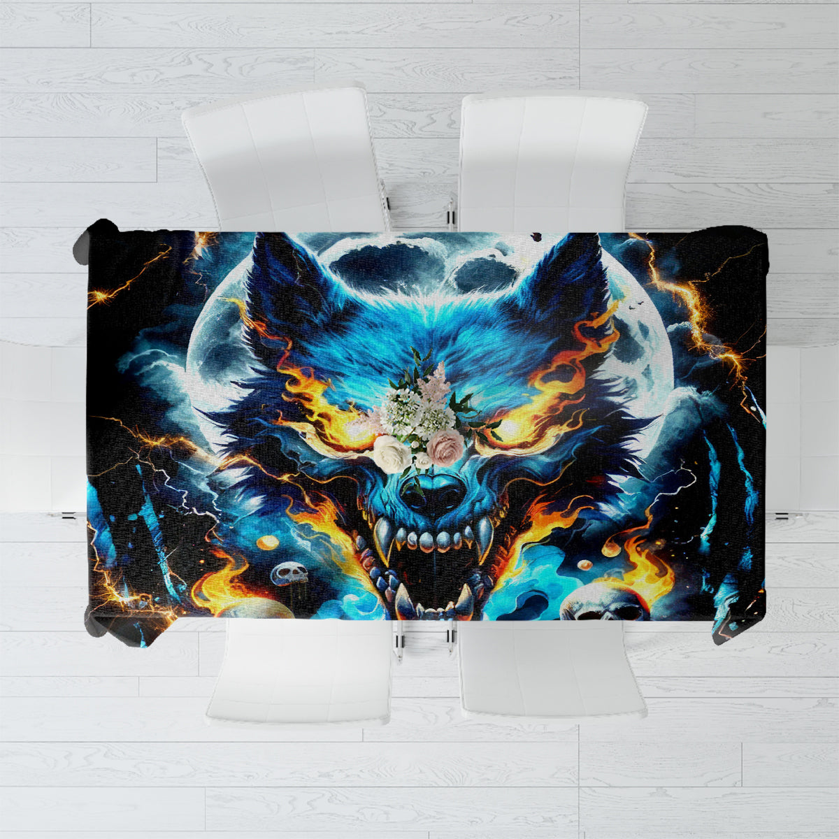 Wolf Skull Tablecloth Born As Human But Wolft At Heart - Wonder Print Shop