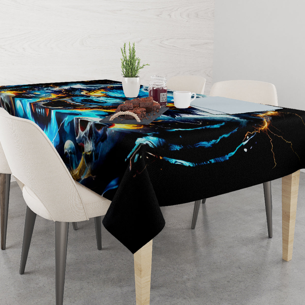 Wolf Skull Tablecloth Born As Human But Wolft At Heart - Wonder Print Shop
