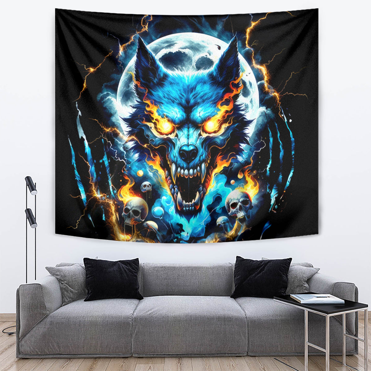 Wolf Skull Tapestry Born As Human But Wolft At Heart - Wonder Print Shop