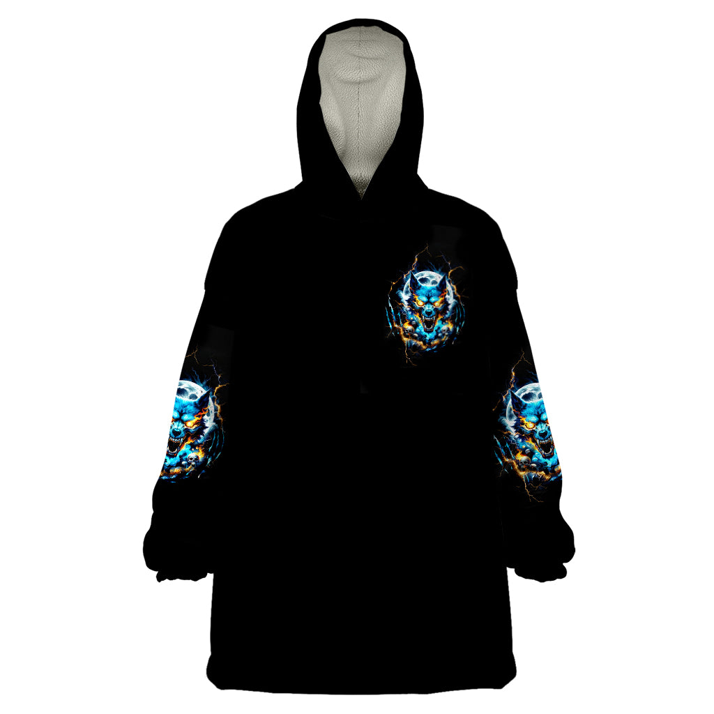 Wolf Skull Wearable Blanket Hoodie Born As Human But Wolft At Heart - Wonder Print Shop