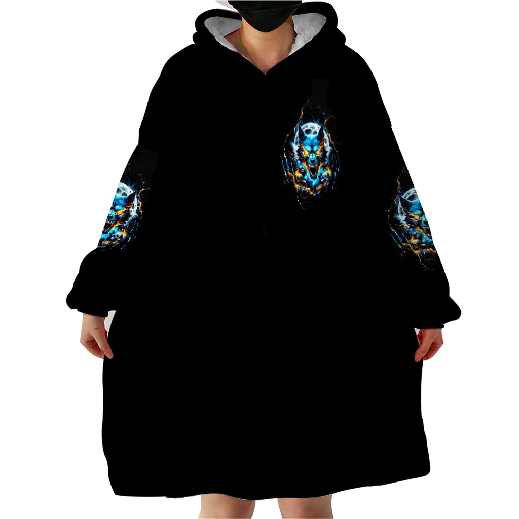 Wolf Skull Wearable Blanket Hoodie Born As Human But Wolft At Heart - Wonder Print Shop