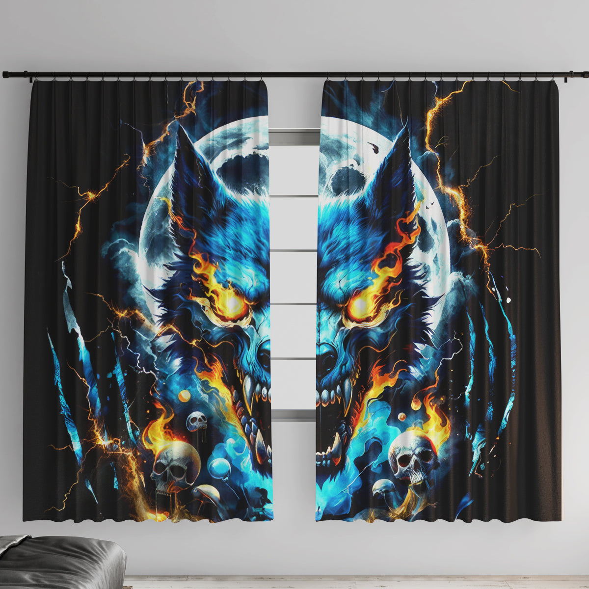 Wolf Skull Window Curtain Born As Human But Wolft At Heart - Wonder Print Shop