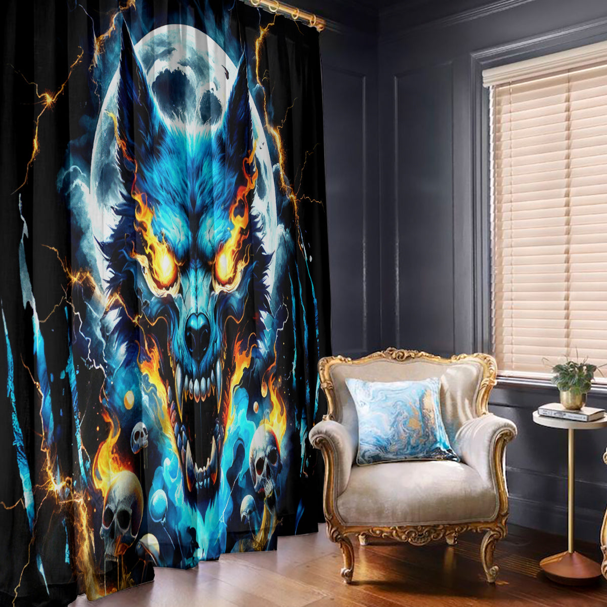 Wolf Skull Window Curtain Born As Human But Wolft At Heart - Wonder Print Shop