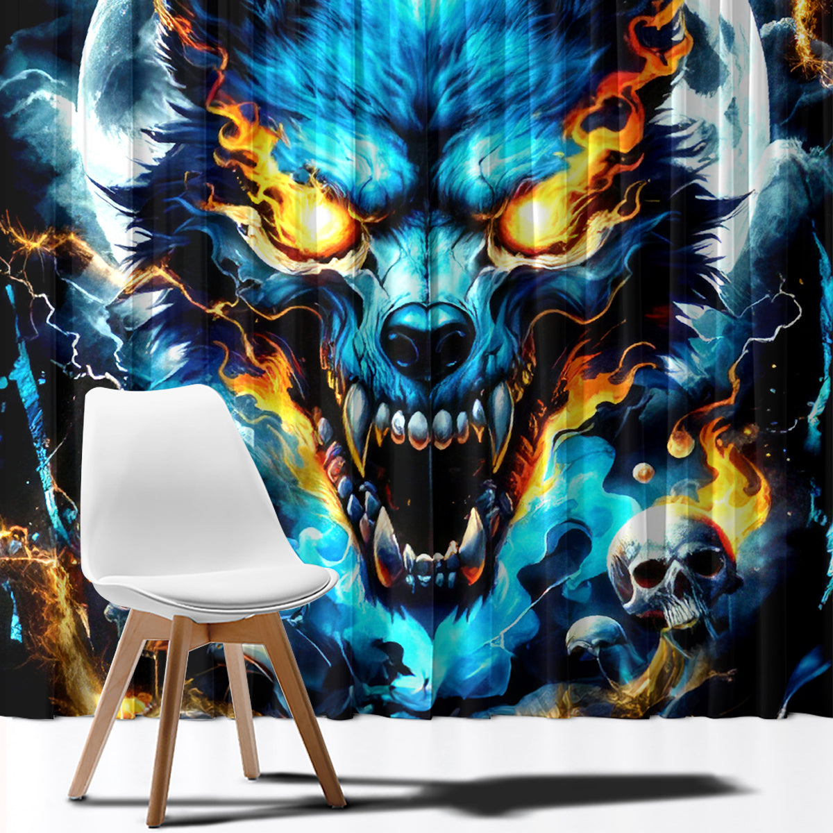 Wolf Skull Window Curtain Born As Human But Wolft At Heart - Wonder Print Shop