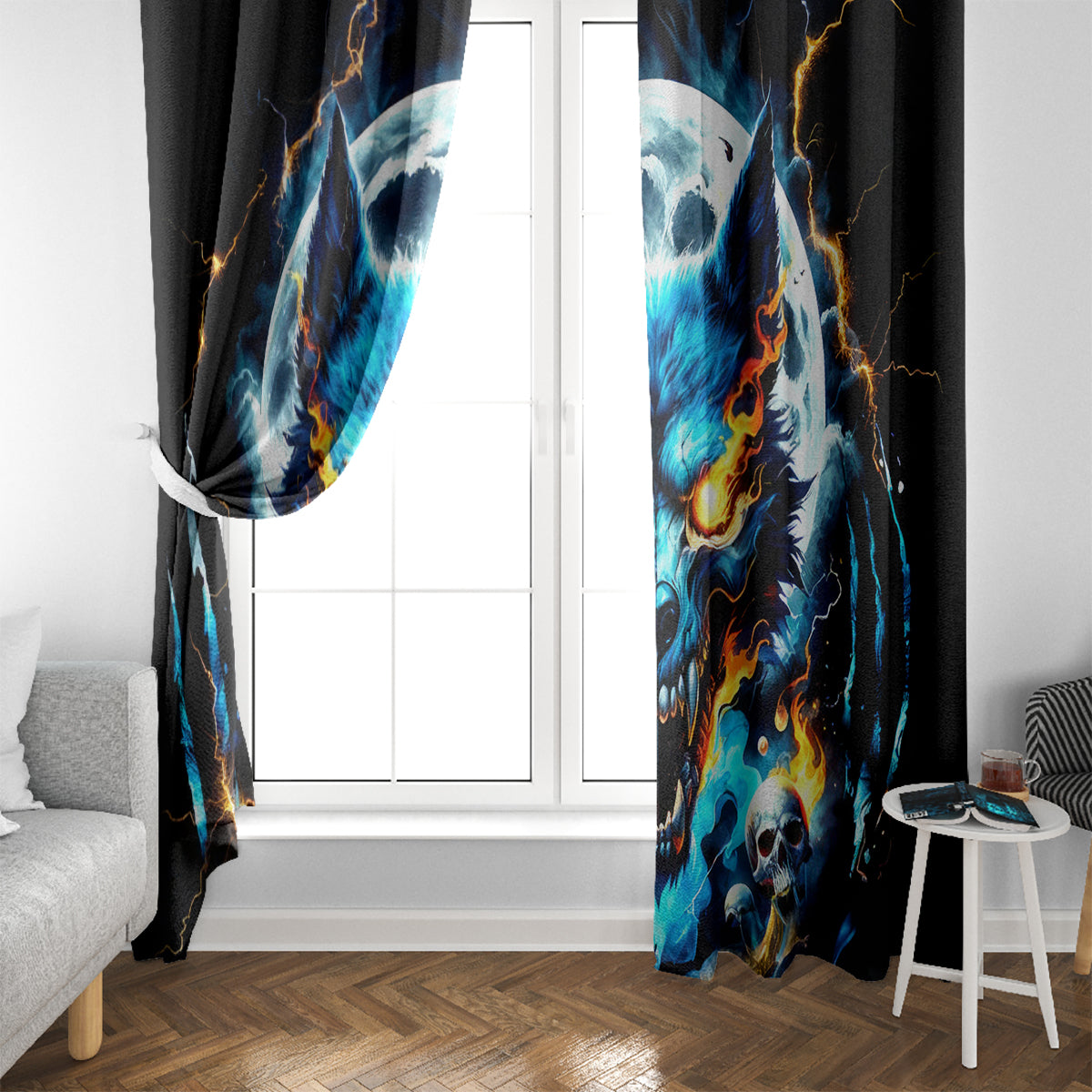Wolf Skull Window Curtain Born As Human But Wolft At Heart - Wonder Print Shop