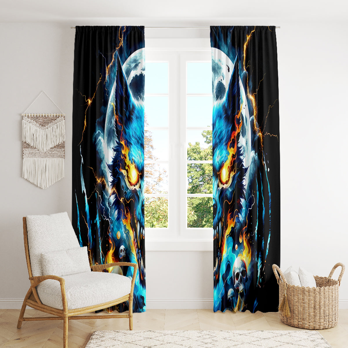 Wolf Skull Window Curtain Born As Human But Wolft At Heart - Wonder Print Shop