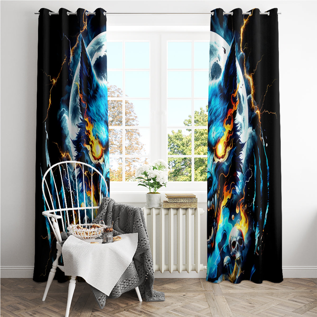 Wolf Skull Window Curtain Born As Human But Wolft At Heart - Wonder Print Shop