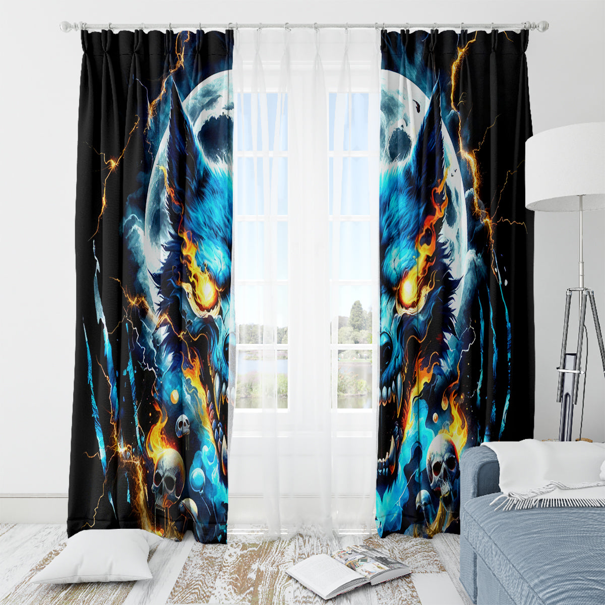 Wolf Skull Window Curtain Born As Human But Wolft At Heart - Wonder Print Shop