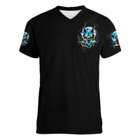 Wolf Skull Women V Neck T Shirt Born As Human But Wolft At Heart - Wonder Print Shop