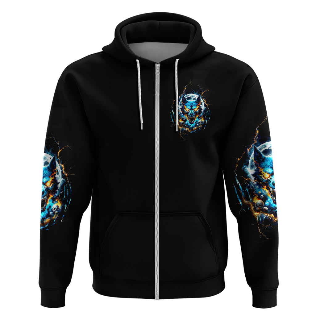 Wolf Skull Zip Hoodie Born As Human But Wolft At Heart - Wonder Print Shop