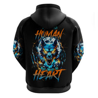 Wolf Skull Zip Hoodie Born As Human But Wolft At Heart - Wonder Print Shop