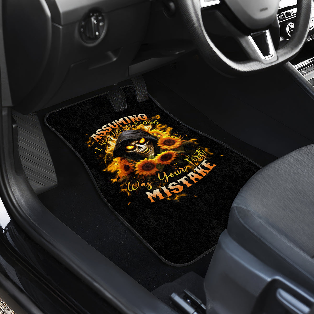 Sunflower Skull Car Mats Assuming I Was Like Most Girls Was Your First Mistake - Wonder Print Shop