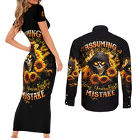 Sunflower Skull Couples Matching Short Sleeve Bodycon Dress and Long Sleeve Button Shirt Assuming I Was Like Most Girls Was Your First Mistake - Wonder Print Shop