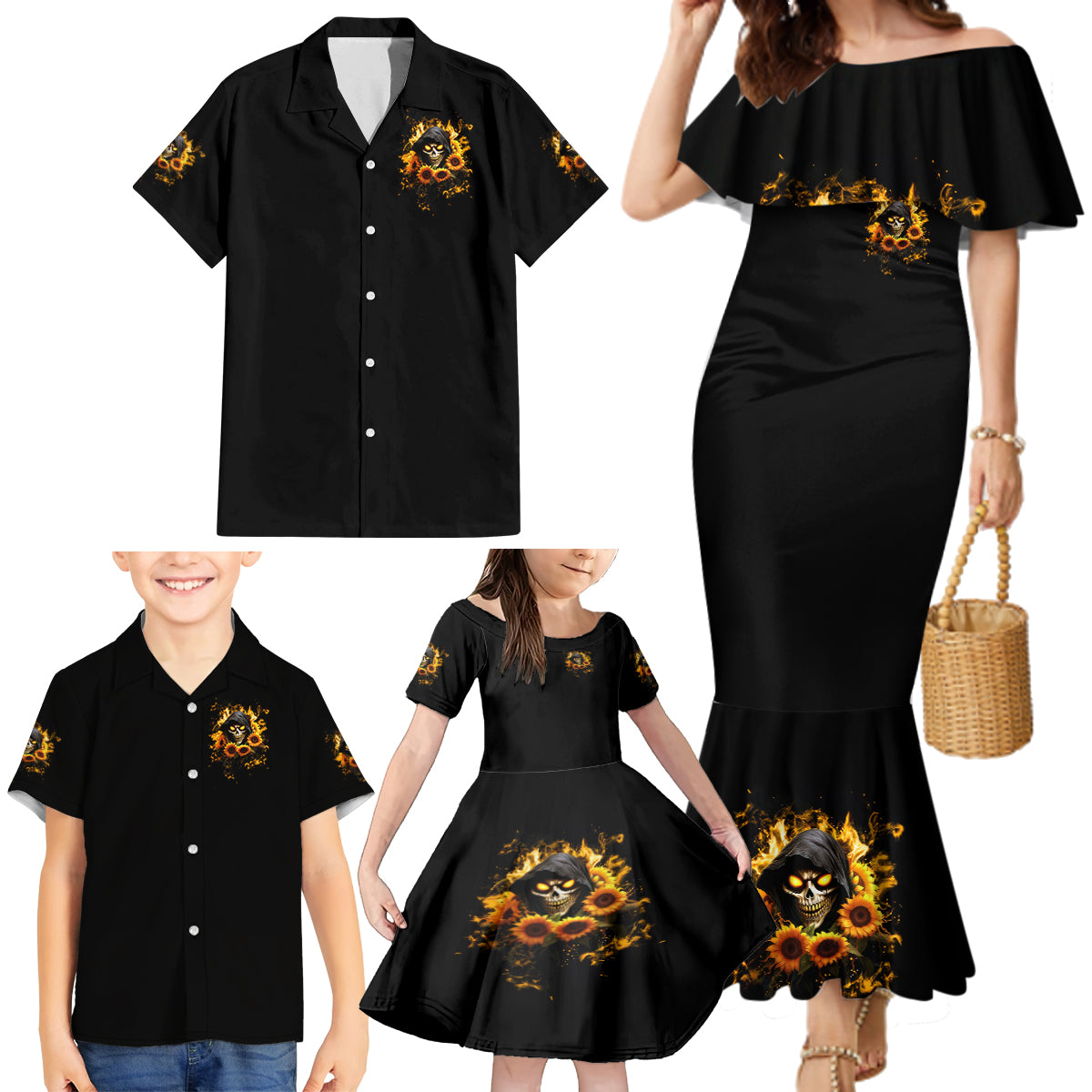 Sunflower Skull Family Matching Mermaid Dress and Hawaiian Shirt Assuming I Was Like Most Girls Was Your First Mistake - Wonder Print Shop