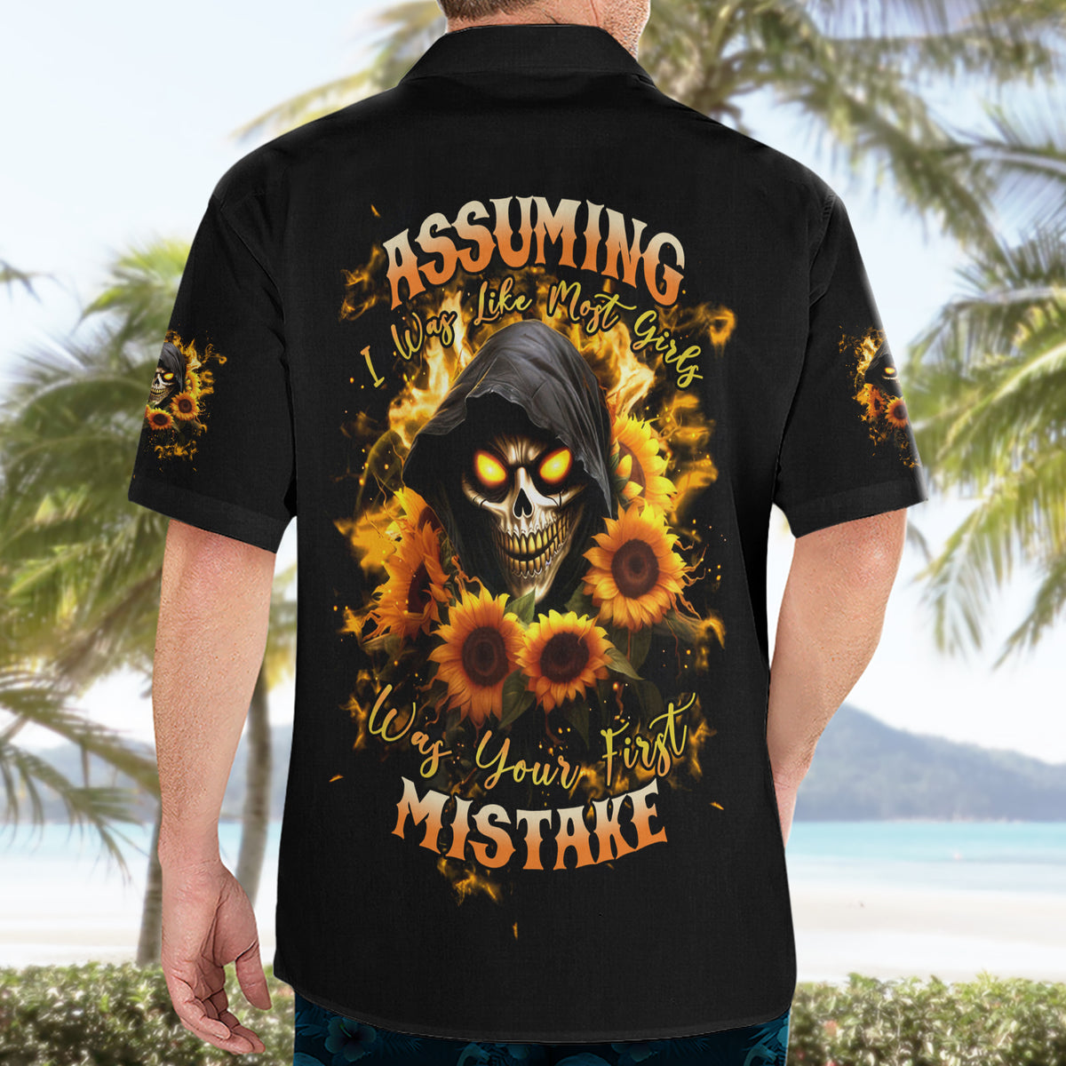 Sunflower Skull Hawaiian Shirt Assuming I Was Like Most Girls Was Your First Mistake - Wonder Print Shop