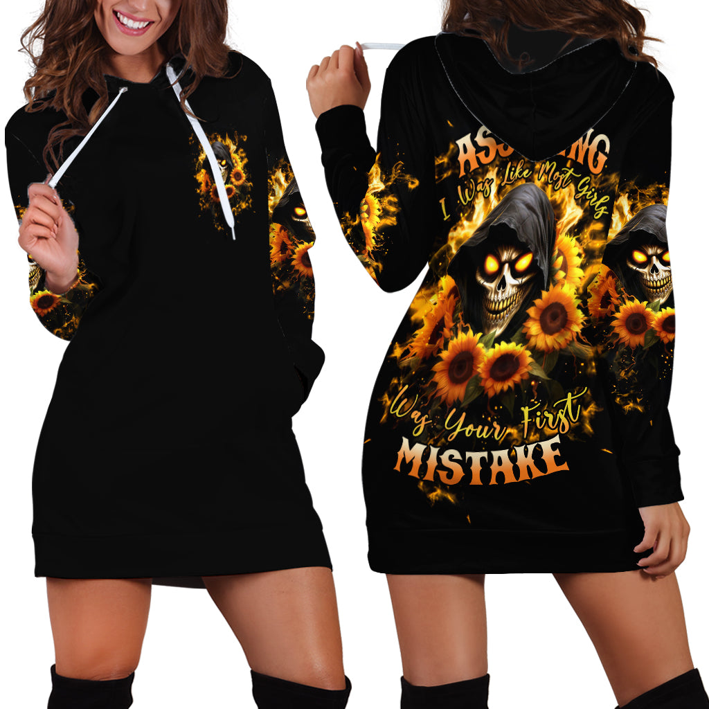 Sunflower Skull Hoodie Dress Assuming I Was Like Most Girls Was Your First Mistake - Wonder Print Shop