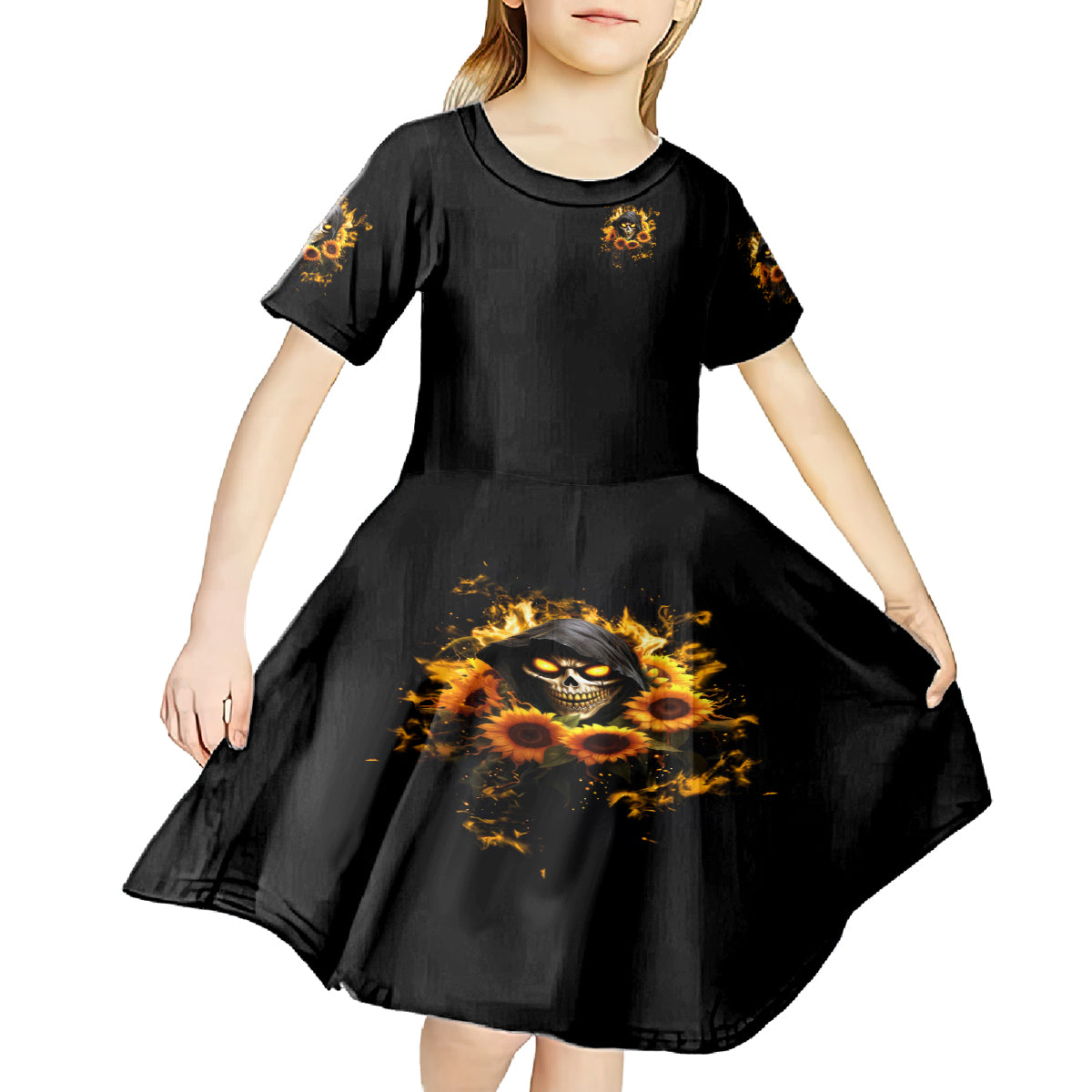 Sunflower Skull Kid Short Sleeve Dress Assuming I Was Like Most Girls Was Your First Mistake - Wonder Print Shop