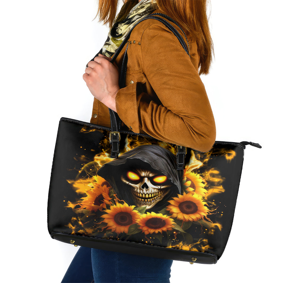 Sunflower Skull Leather Tote Bag Assuming I Was Like Most Girls Was Your First Mistake - Wonder Print Shop
