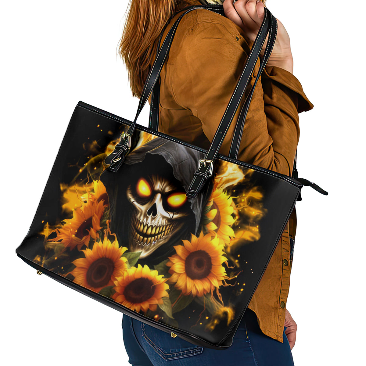 Sunflower Skull Leather Tote Bag Assuming I Was Like Most Girls Was Your First Mistake - Wonder Print Shop