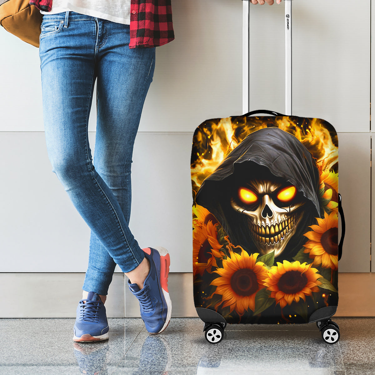 Sunflower Skull Luggage Cover Assuming I Was Like Most Girls Was Your First Mistake - Wonder Print Shop