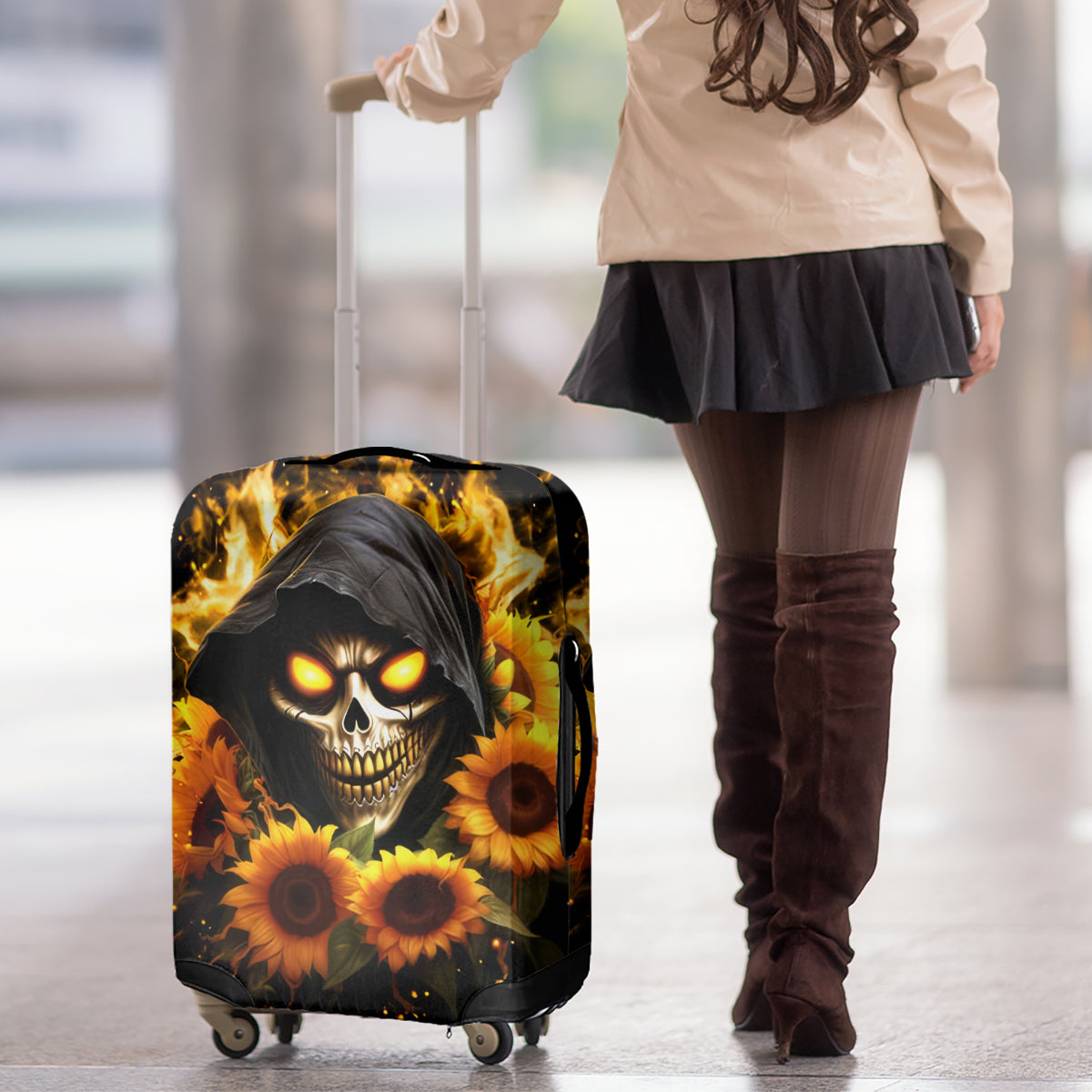 Sunflower Skull Luggage Cover Assuming I Was Like Most Girls Was Your First Mistake - Wonder Print Shop