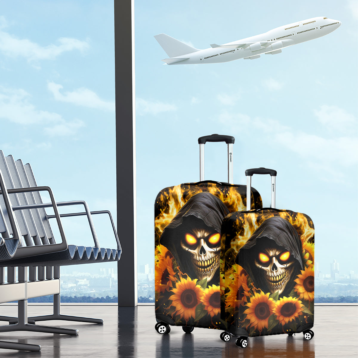 Sunflower Skull Luggage Cover Assuming I Was Like Most Girls Was Your First Mistake - Wonder Print Shop