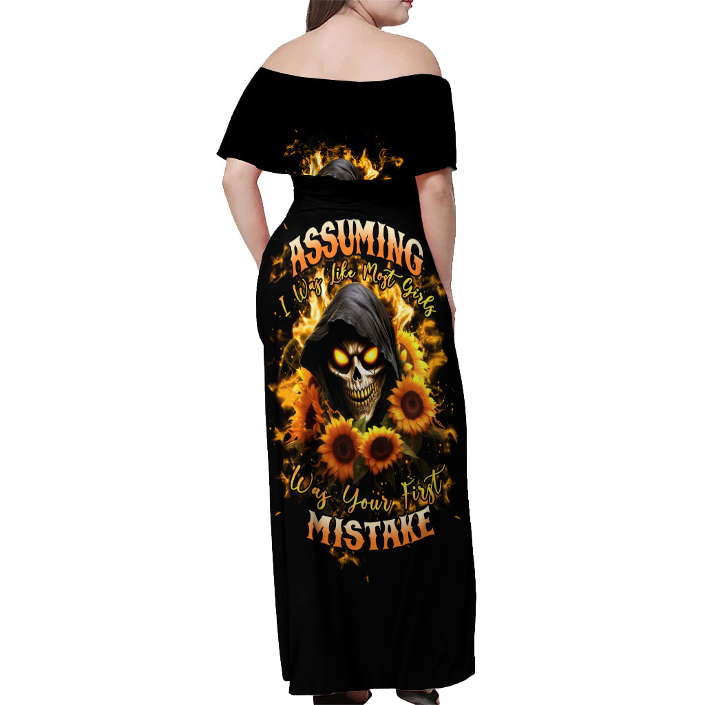 Sunflower Skull Off Shoulder Maxi Dress Assuming I Was Like Most Girls Was Your First Mistake - Wonder Print Shop