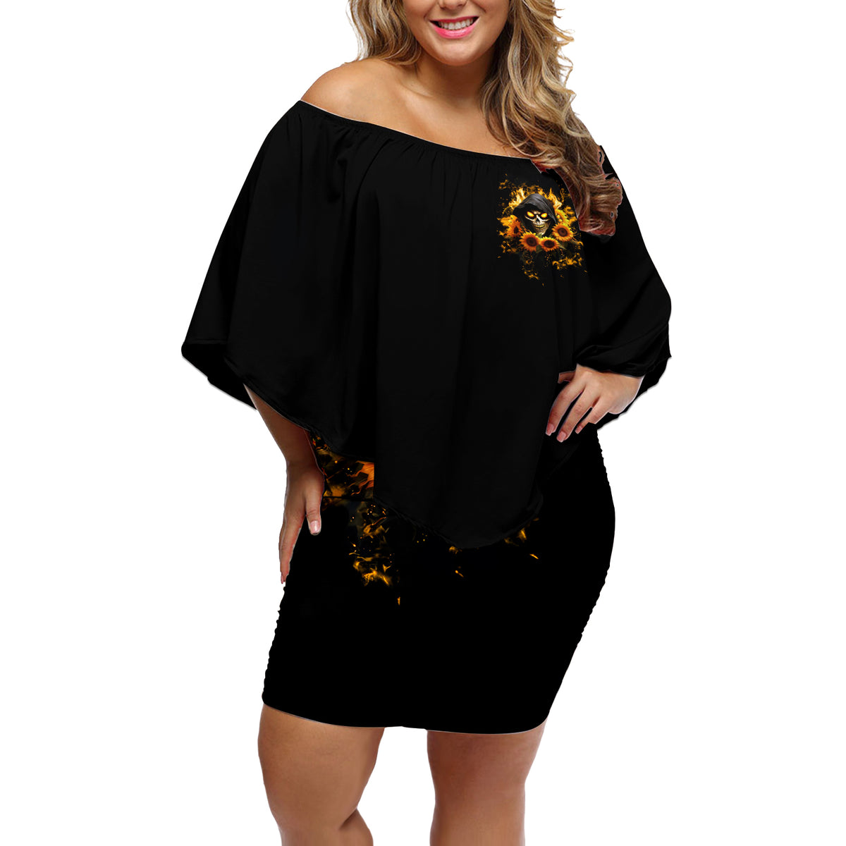 Sunflower Skull Off Shoulder Short Dress Assuming I Was Like Most Girls Was Your First Mistake - Wonder Print Shop